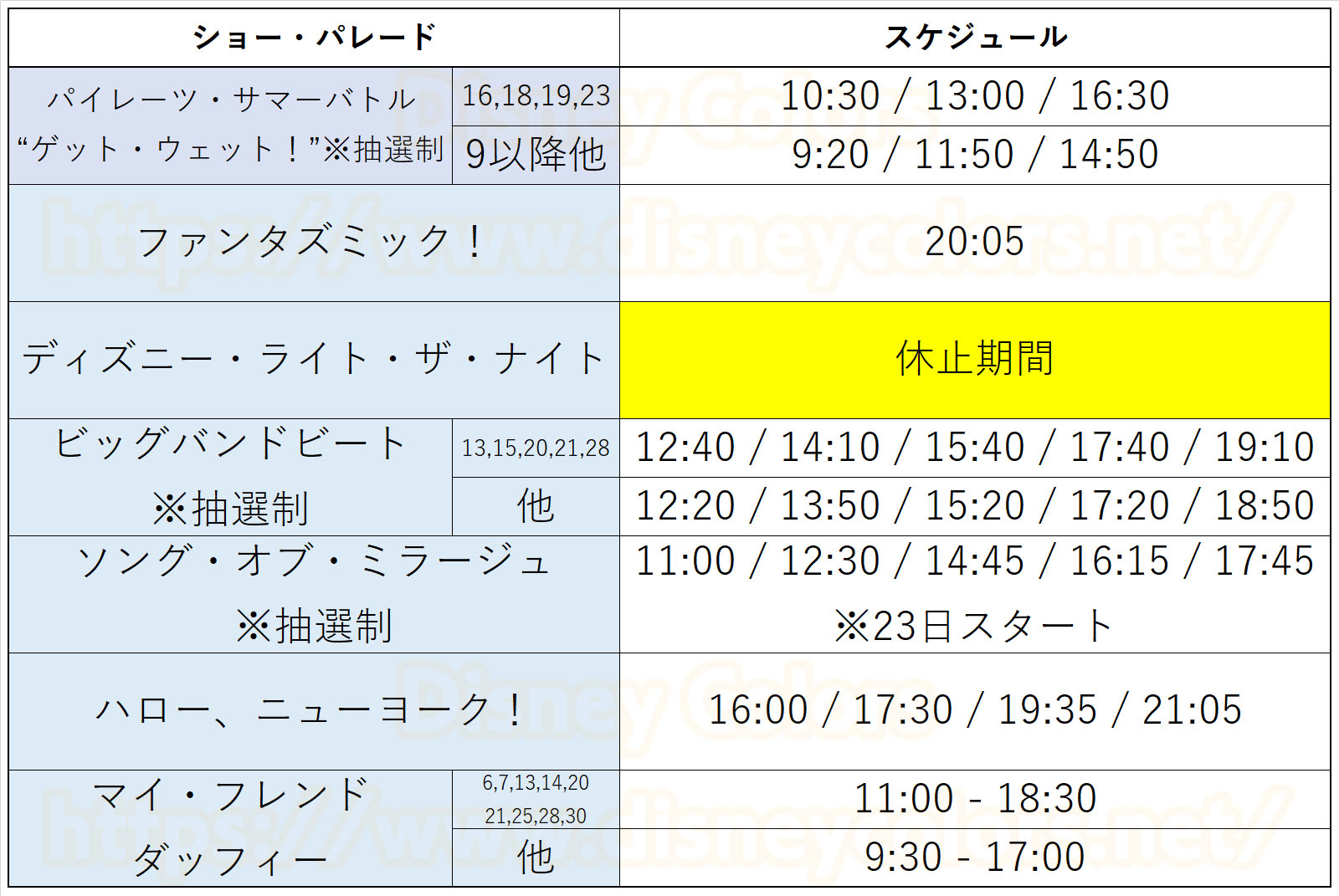 東京ディズニーシー 2019年7月のショースケジュール ディズニー・パイレーツ・サマー