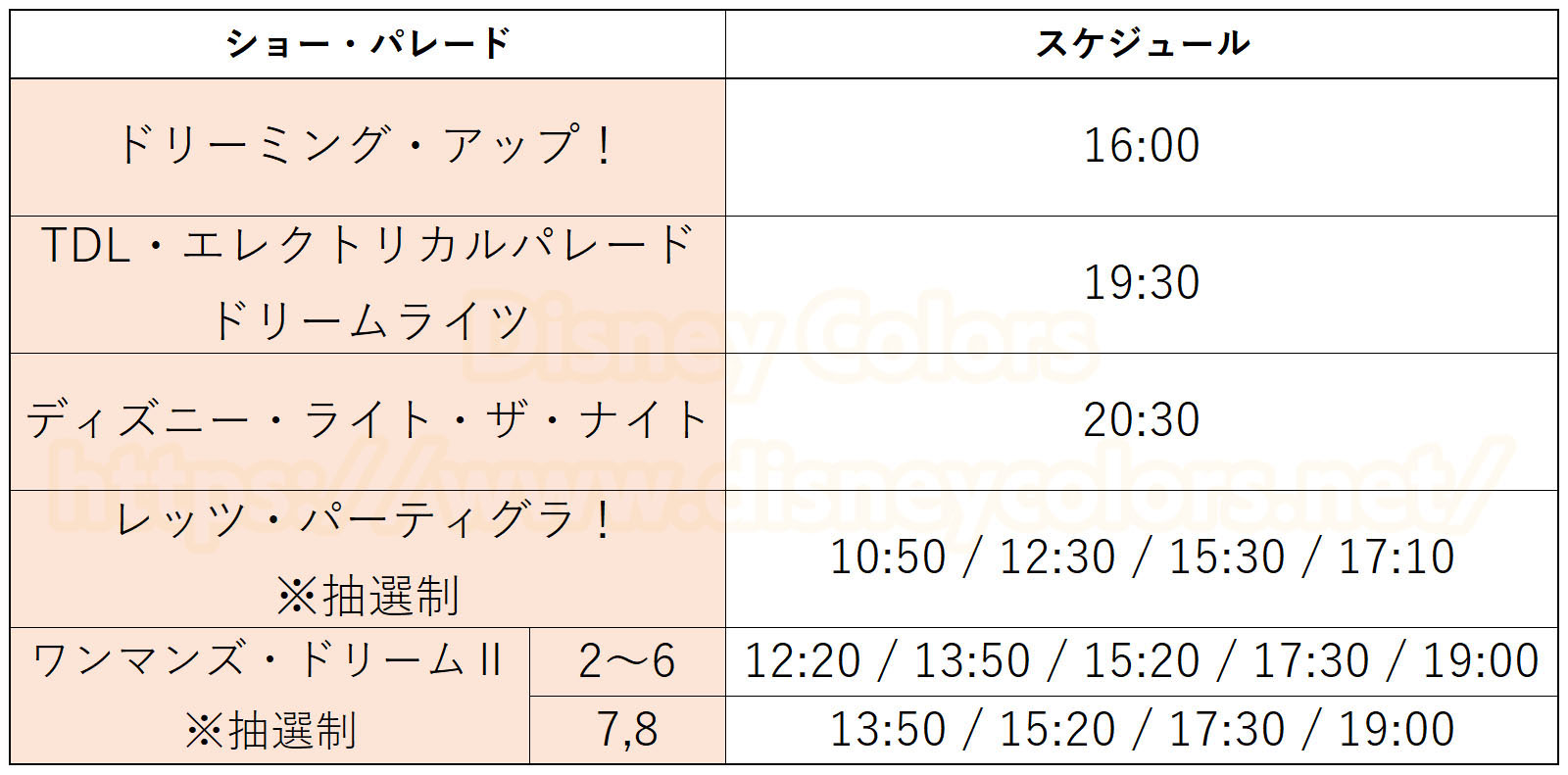 東京ディズニーランド 2019年9月のショースケジュール