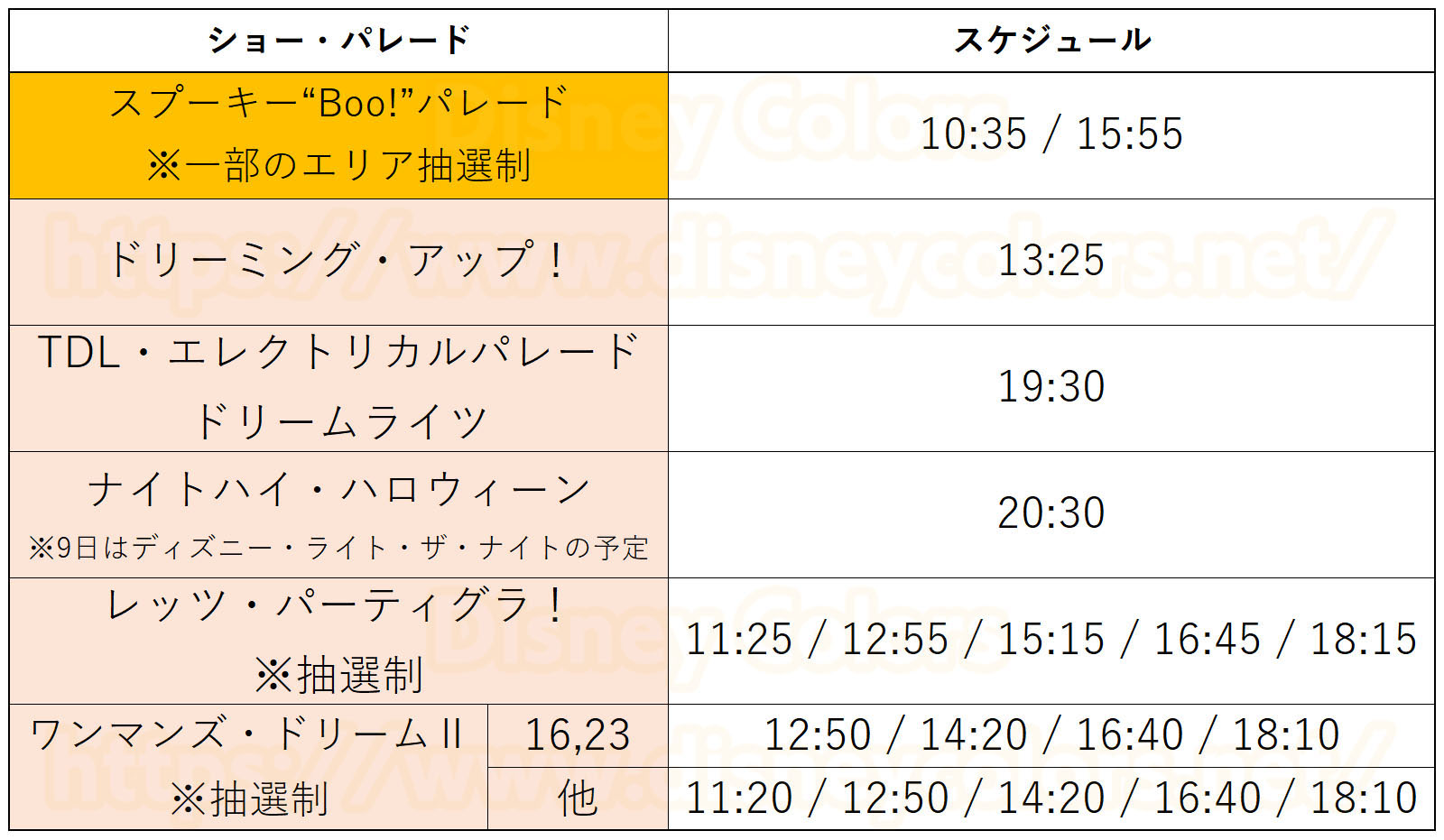 東京ディズニーランド 2019年9月のショースケジュール ディズニー・ハロウィーン