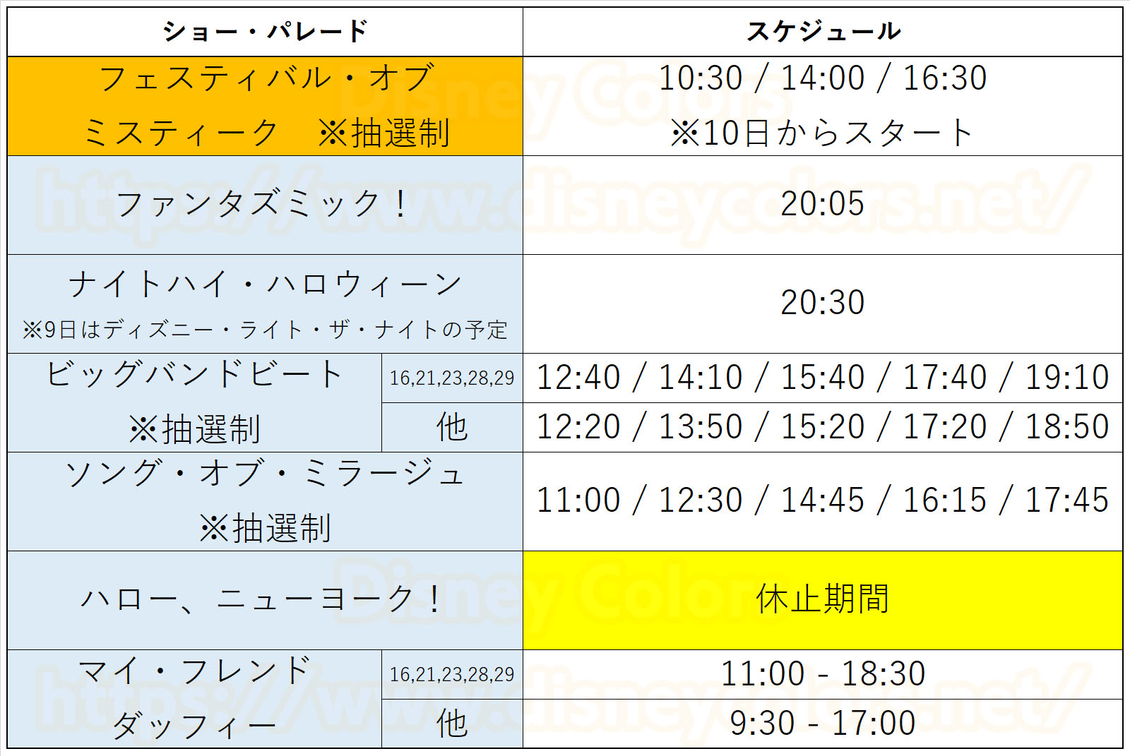 東京ディズニーシー 2019年9月のショースケジュール ディズニー・ハロウィーン